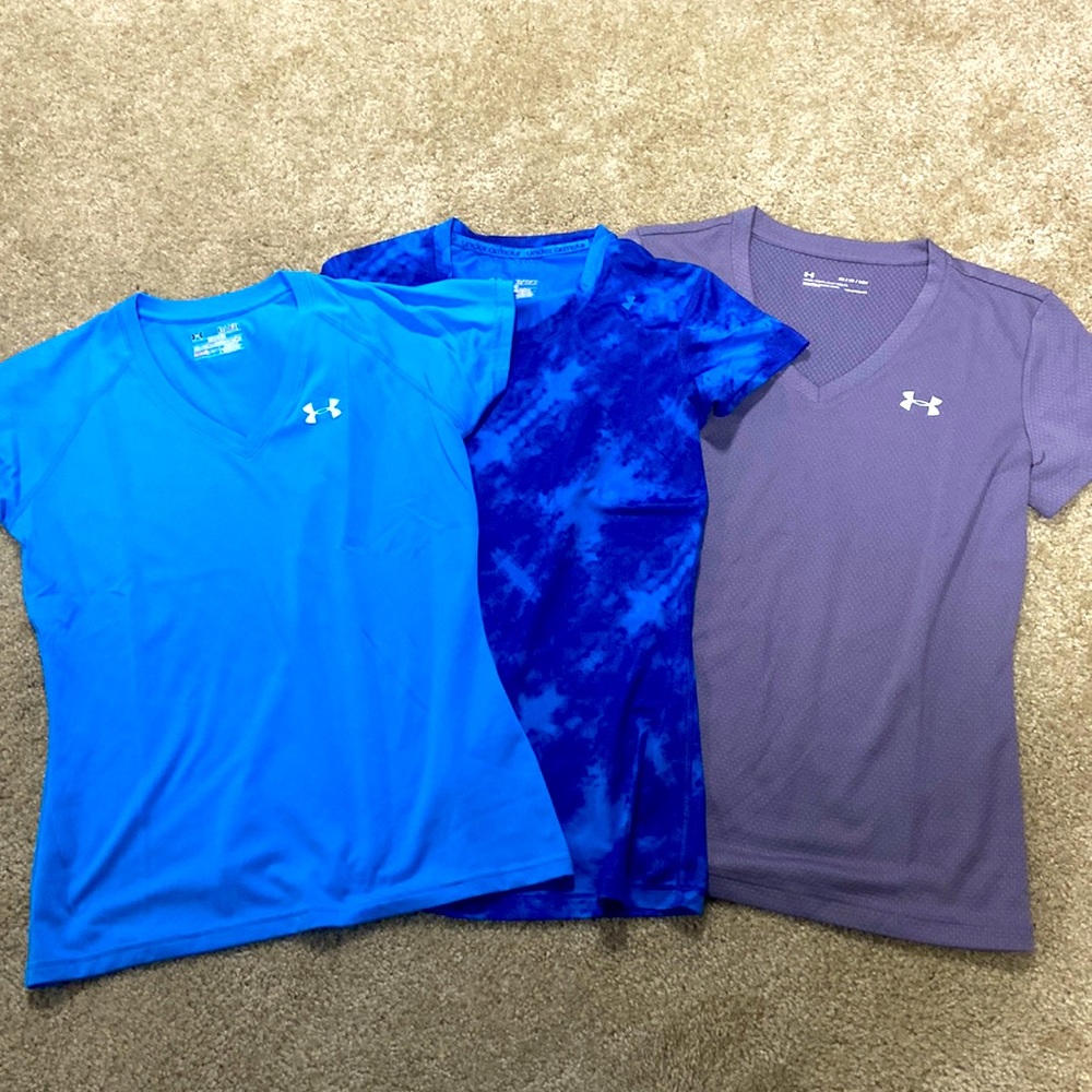 NEW Lot of 3 Under Armour running gym short sleeve shirts tees XS